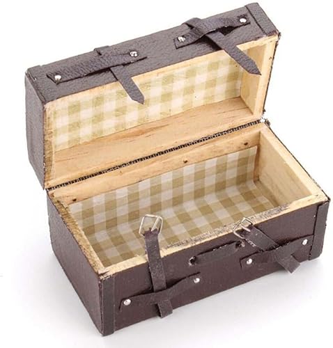 Miniatura 4 de Yardwe Maleta en miniatura para casa de muñecas, maleta, de madera, minimaletero, vintage, maletero, maletín retro, caja del tesoro para casa de
