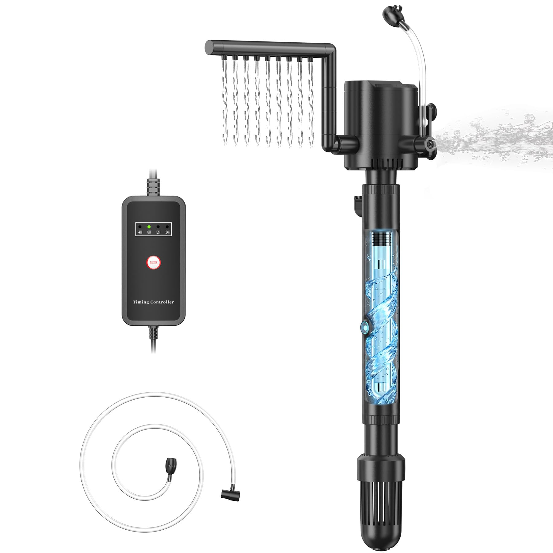 Filtro interior para acuario con esterilizador UVC y temporizador, bomba de filtro 5 en 1 para depósito de peces de 60 – 130 L, lámpara de 8 W, antialgas U-V clarificador para peces de agua