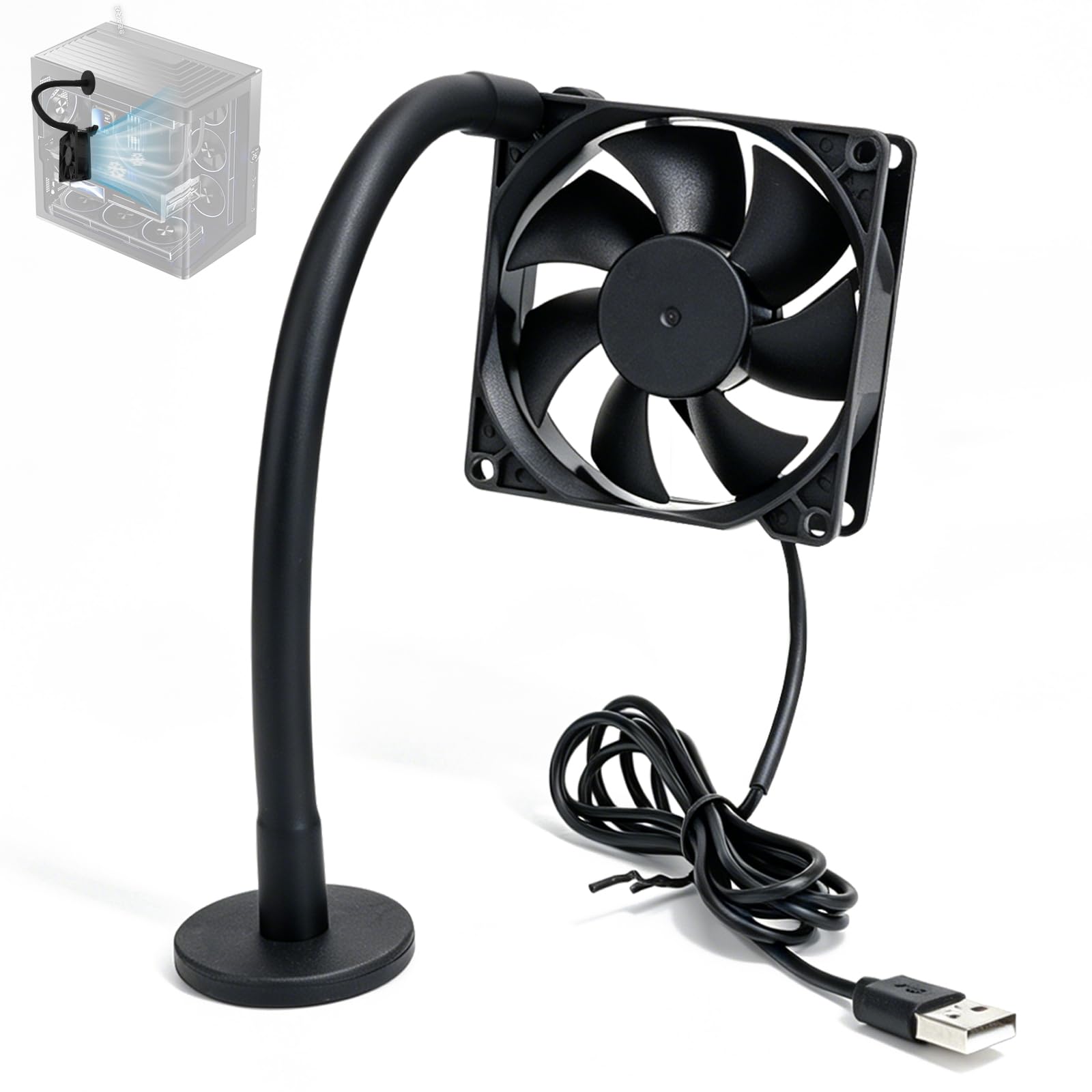 Ventilador de refrigeración USB de 80 mm para carcasa de computadora, CPU, tarjeta gráfica