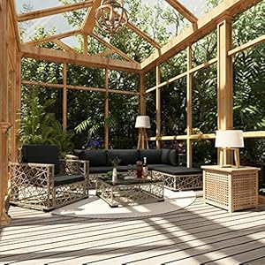 MOONAIRY Tuinmeubelset, 6-delig en kussen, tuinmeubelen, tuinmeubelen, tuinbank, terrasbank, synthetisch rotan, grijs