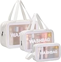 Vista 9 de Neceser de viaje para mujeres y hombres, bolsa de ducha translúcida mate con asa práctica, bolsa organizadora de cosméticos de maquillaje para Azul