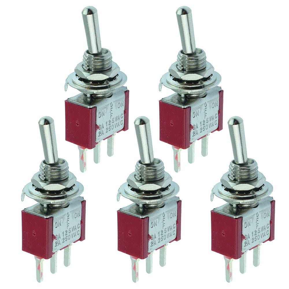 On-Off-On Miniature PCB Toggle Switch SPDT 3 Position 3 Terminal (Pack of 5)