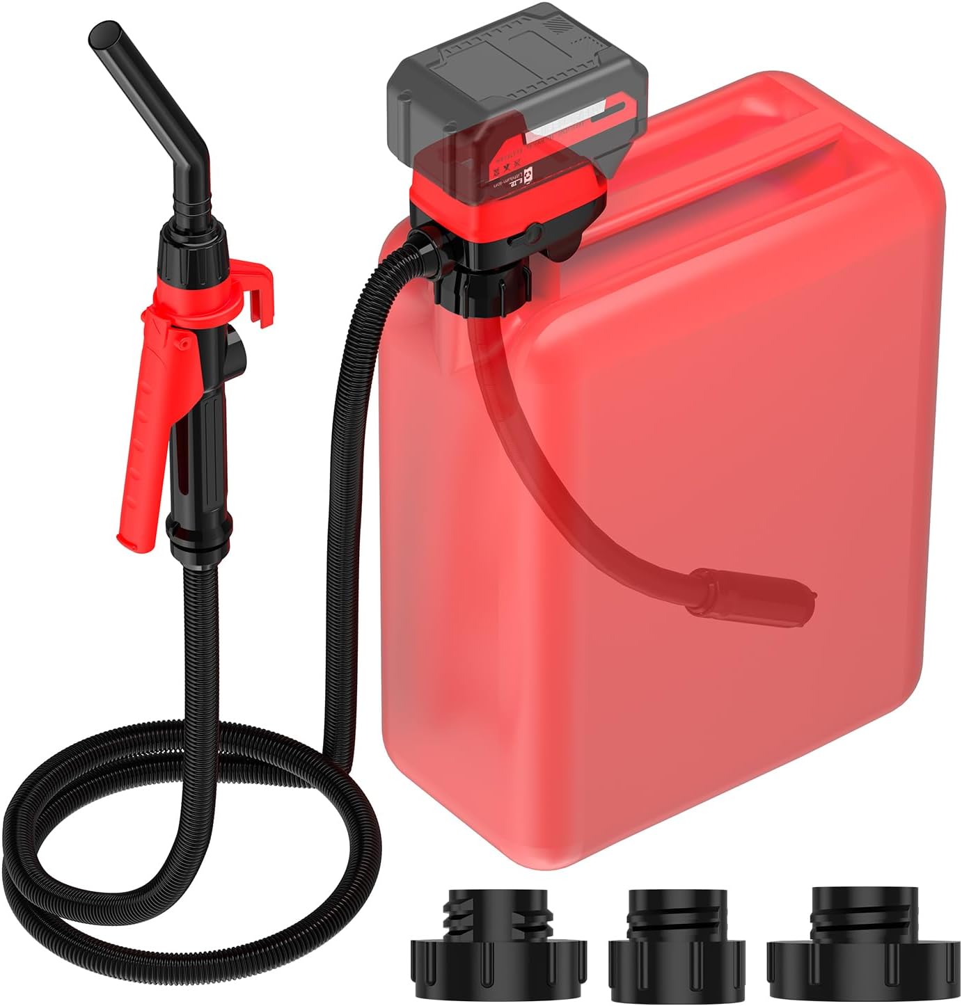 Fuel Transfer Pump for Milwaukee M18 Battery(Not Included) – Cordless 3.2 GPM Automatic Gas Pump Kit for Gasoline, Diesel & Oil with 4 Tank Adapters, Battery Powered, Safe & Fast