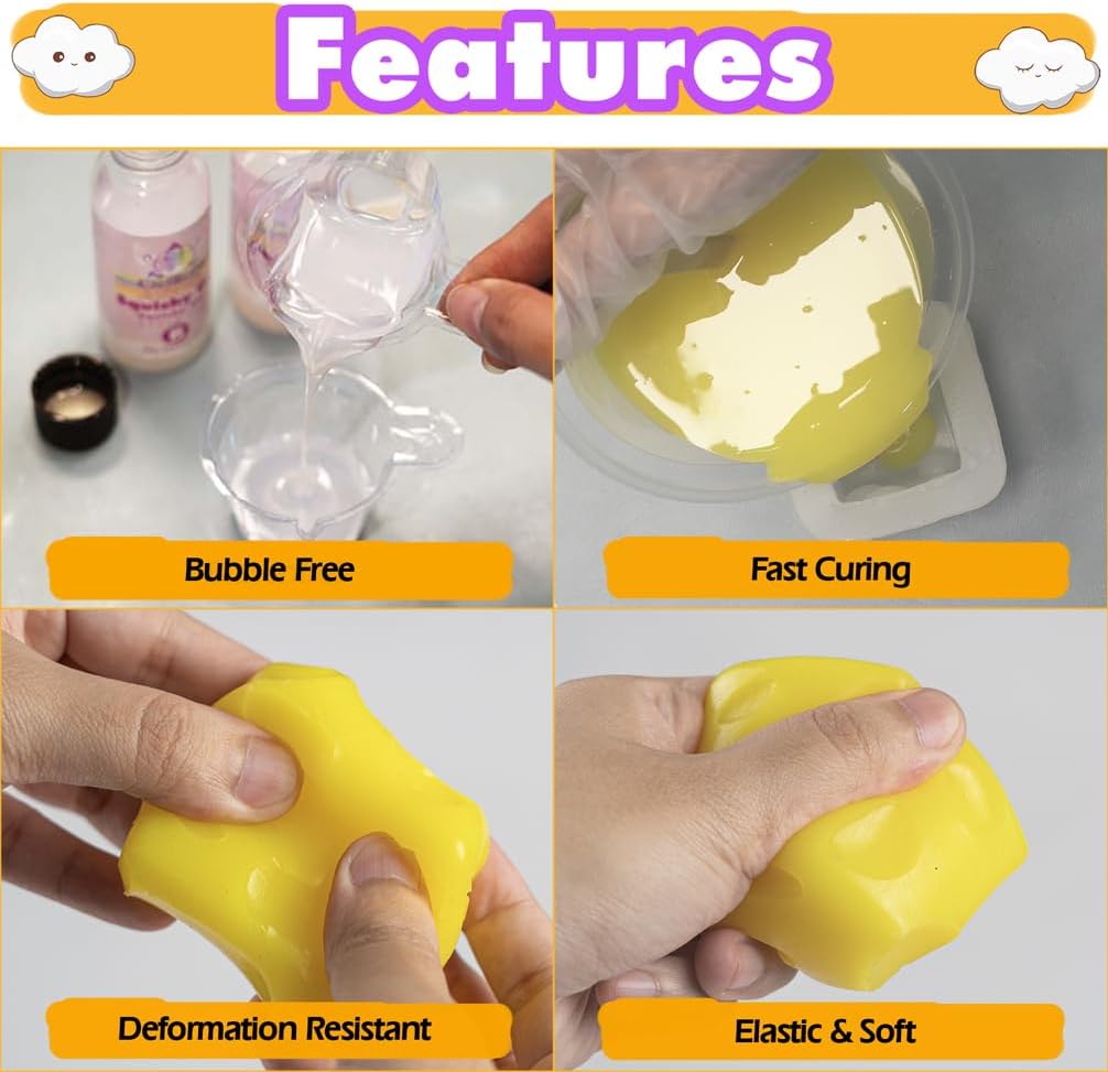 Taba Squishy Maker Squeeze Cheese Cube Silicone Gel Mold Kits Pack