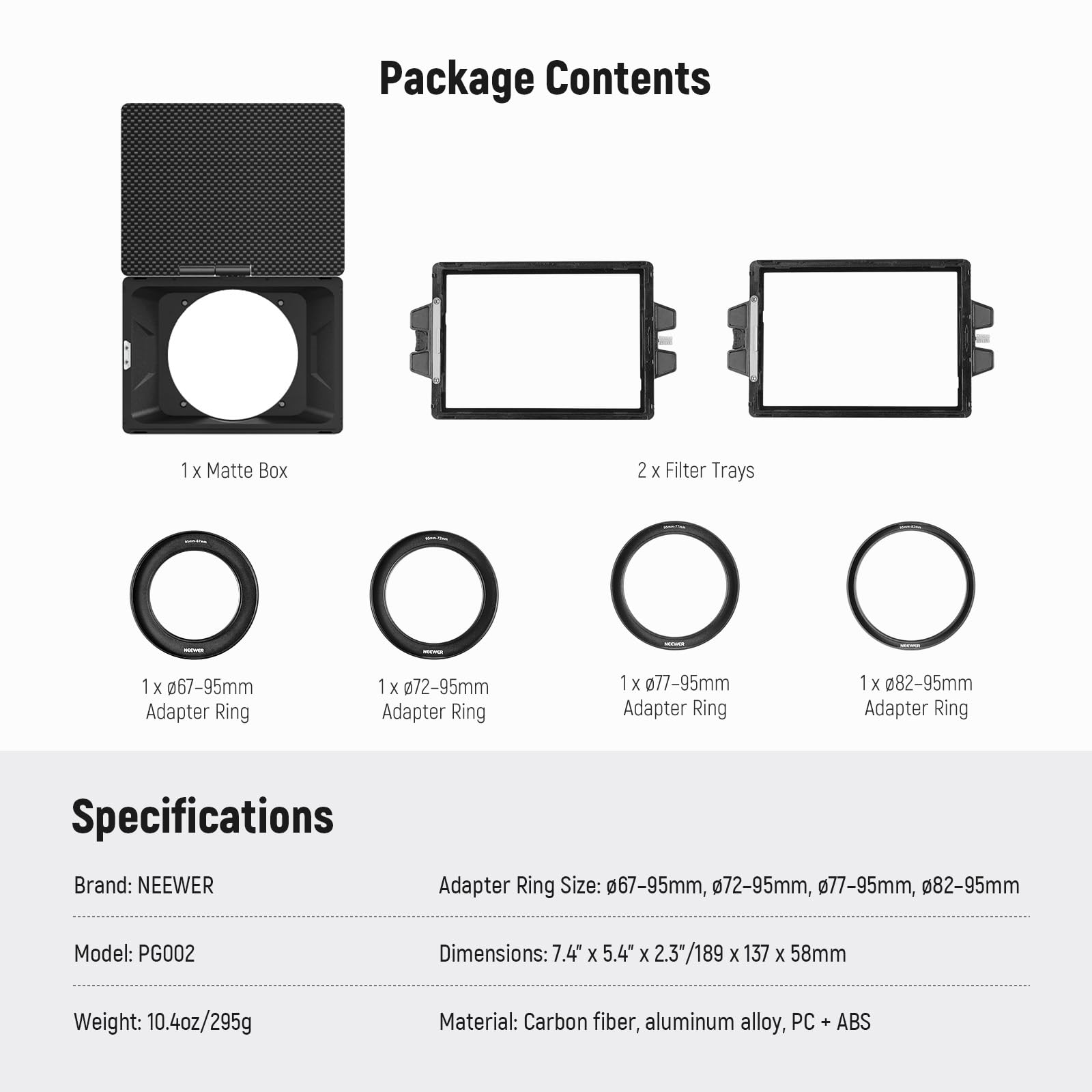 NEEWER Mini Matte Box avec 2 Plateaux de Filtre 4" x5,65, 4 Adaptateurs d'objectif Circulaires, Drapeau en Carbone Compatible avec Accessoire SmallRig et NEEWER Filtre Cinéma K&F NISI TIFFEN, PG002