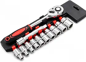 Jogo de Soquete Robusto Sextavado 1/2 com Chave Catraca Reversível + Extensão 12 Peças Aço Cromo Vanádio Kit Ferramentas Automotivas Profissional