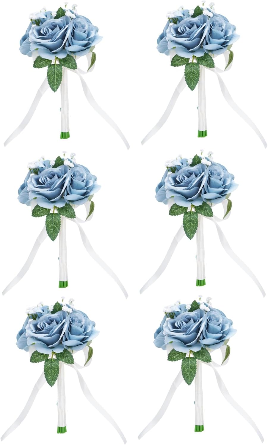 eZAKKA Set of 6 Bridesmaid Bouquets for Wedding, Flower Bouquets for Bridesmaid Wedding Bridal Anniversary Decorations, White