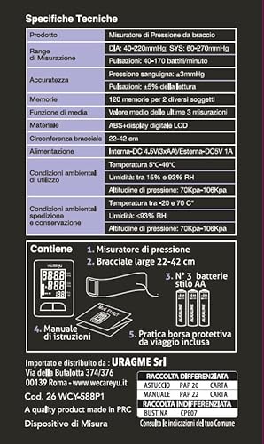 Wecareyu Misuratore Pressione Da Braccio Cardio Family Con Lettura Vocale E Memorizzazione, Ampio Display Verticale, Bracciale 22-40 Cm, Rilevamento Battito Irregolare, Certificato Fda - 3