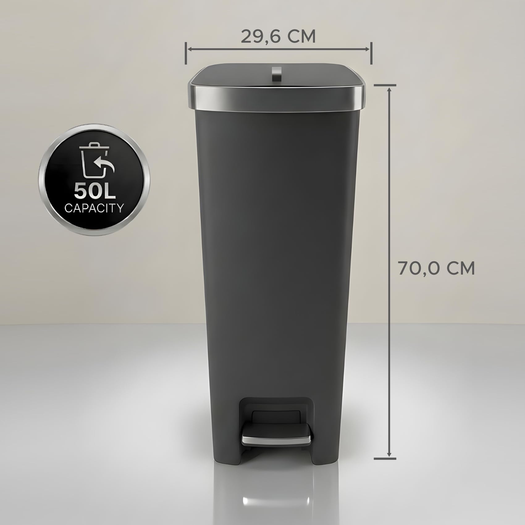 WUITOKI Poubelle de cuisine à pédale 50 l, anthracite, anti-odeur