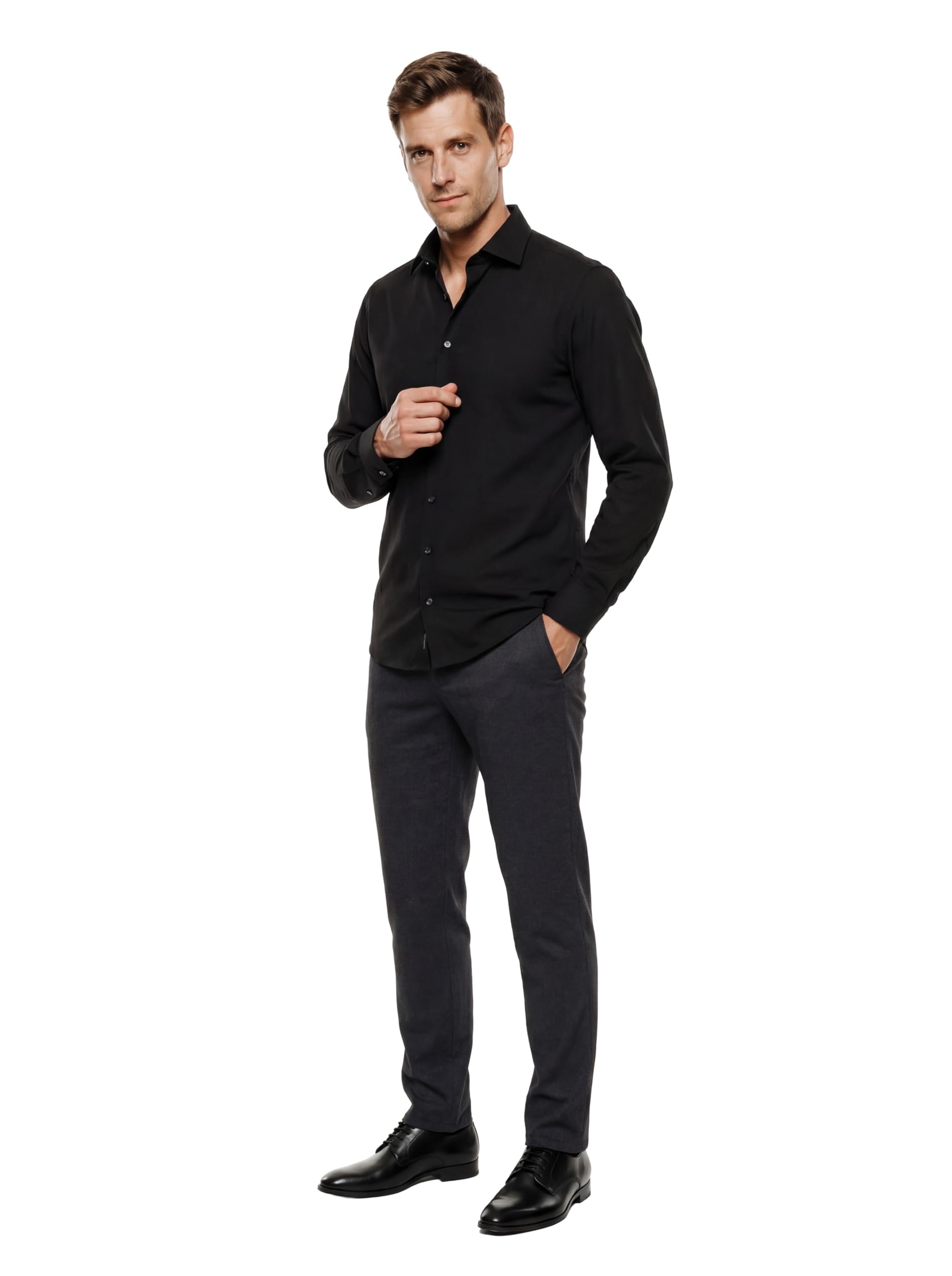 Marvelis New Kent Long Sleeve Collar Shirt, White - Black - 44
