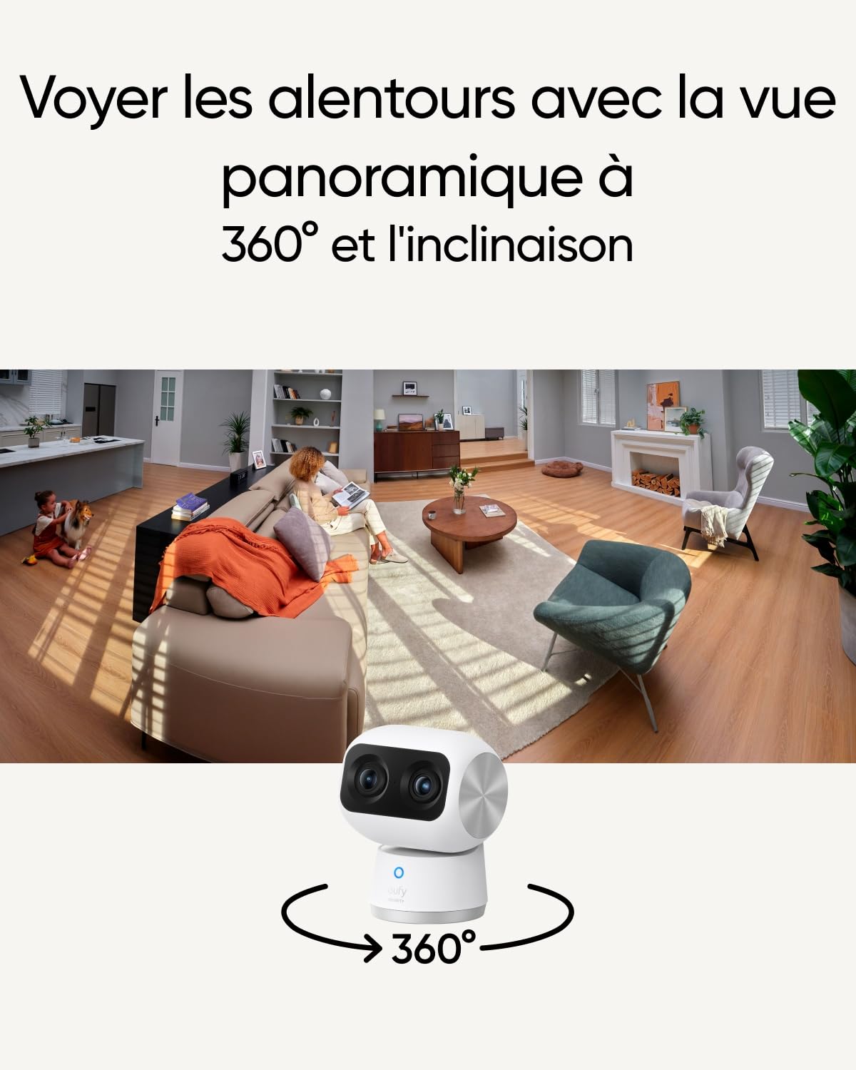eufy Security Indoor Cam S350, caméra à Double Objectif, caméra de Surveillance 4K UHD avec Zoom × 8 et Rotation/Inclinaison 360°, idéale pour babyphone pour Animaux de Compagnie/sécurité