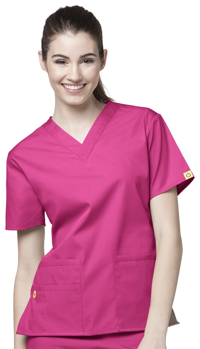 WonderWink womens Origins Bravo V-Neck Top, Hot Pink, Large