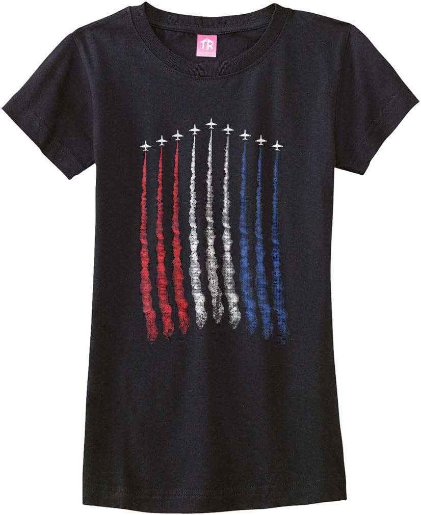 Threadrock Big Girls' Red White Blue Air Force Flyover Fitted T-Shirt