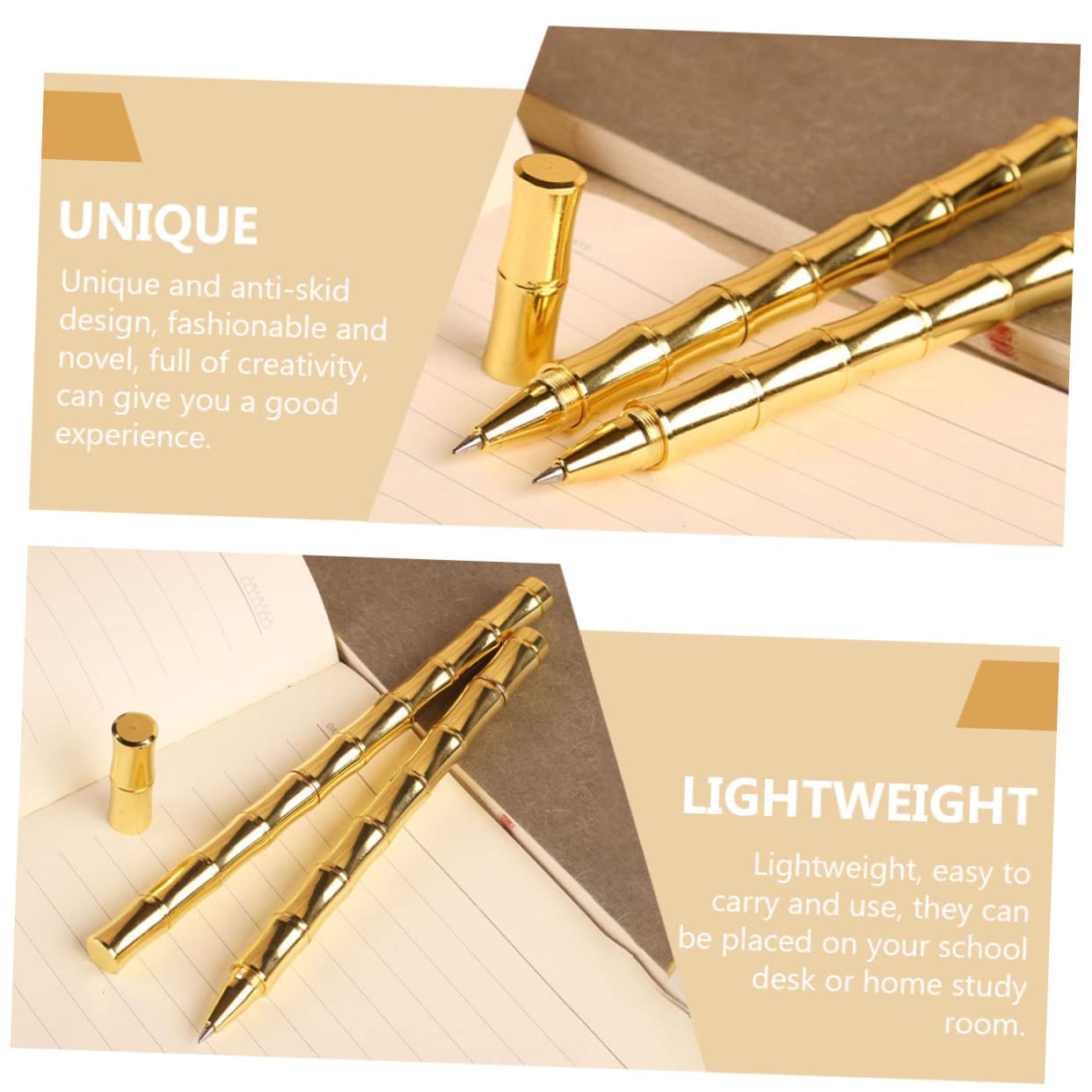 4 Ensembles Stylo Signature Neutre En Bambou Stylo À Bille Décoratif Stylos D'affaires Créatifs Fournitures De Bureau Laiton Golden 2 Pièces * 4