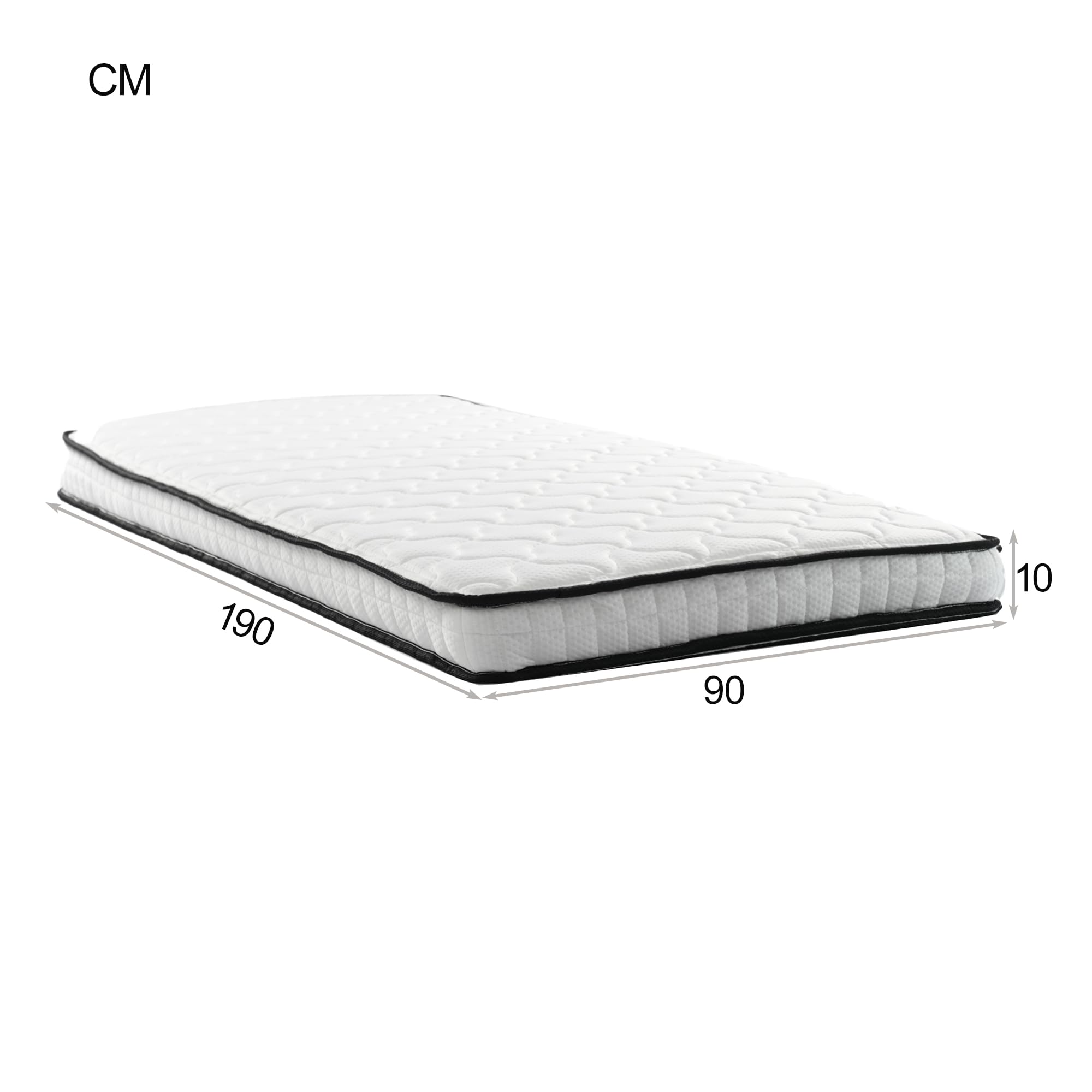 Materac 90 x 190, materac sprężynowy 10 cm cienki, z odciążeniem okolic lędźwiowych, stopień twardości H3, zwijany materac do łóżka młodzieżowego i łóżka dla gości, biały