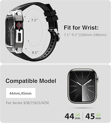 Miniatura 2 de ULTIMAL Correa ajustable compatible con Apple Watch de 1.772 pulgadas1.732 pulgadas, resistente correa deportiva con carcasa de acero inoxidable