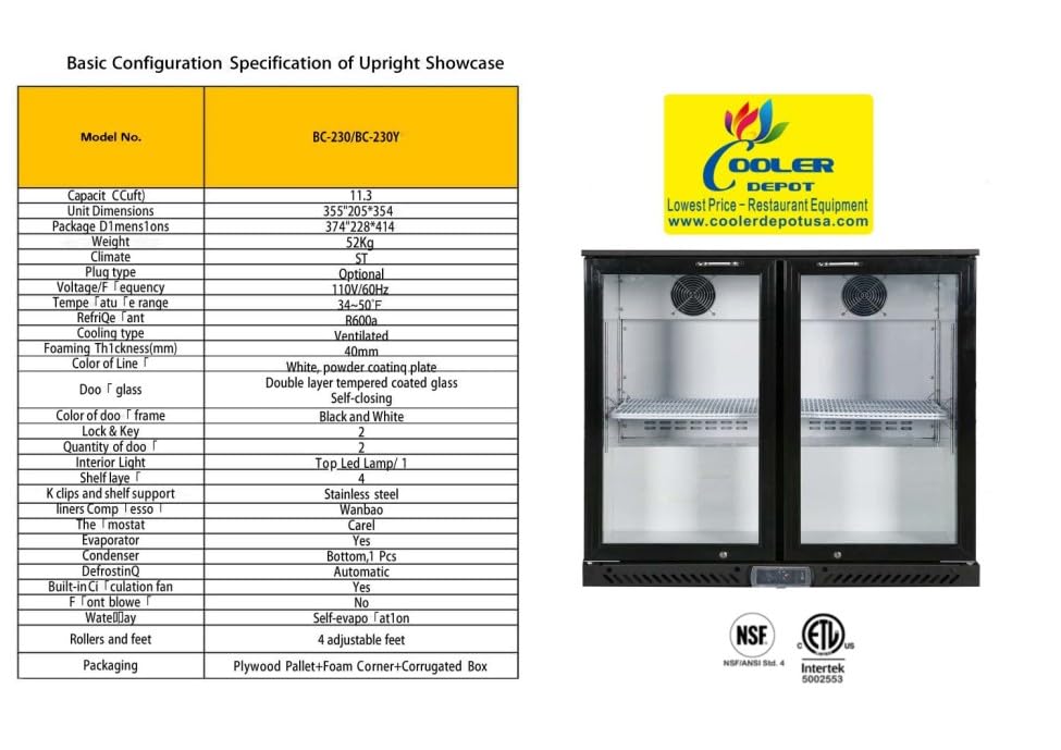 COOLER DEPOT Beer Back Bar Cooler 2 door 35 inch Commercial Refrigerator 35 inch Black Beverage Cooler Counter Height 35 Deg-46 DegF with 2 Glass Door on Fridge.com