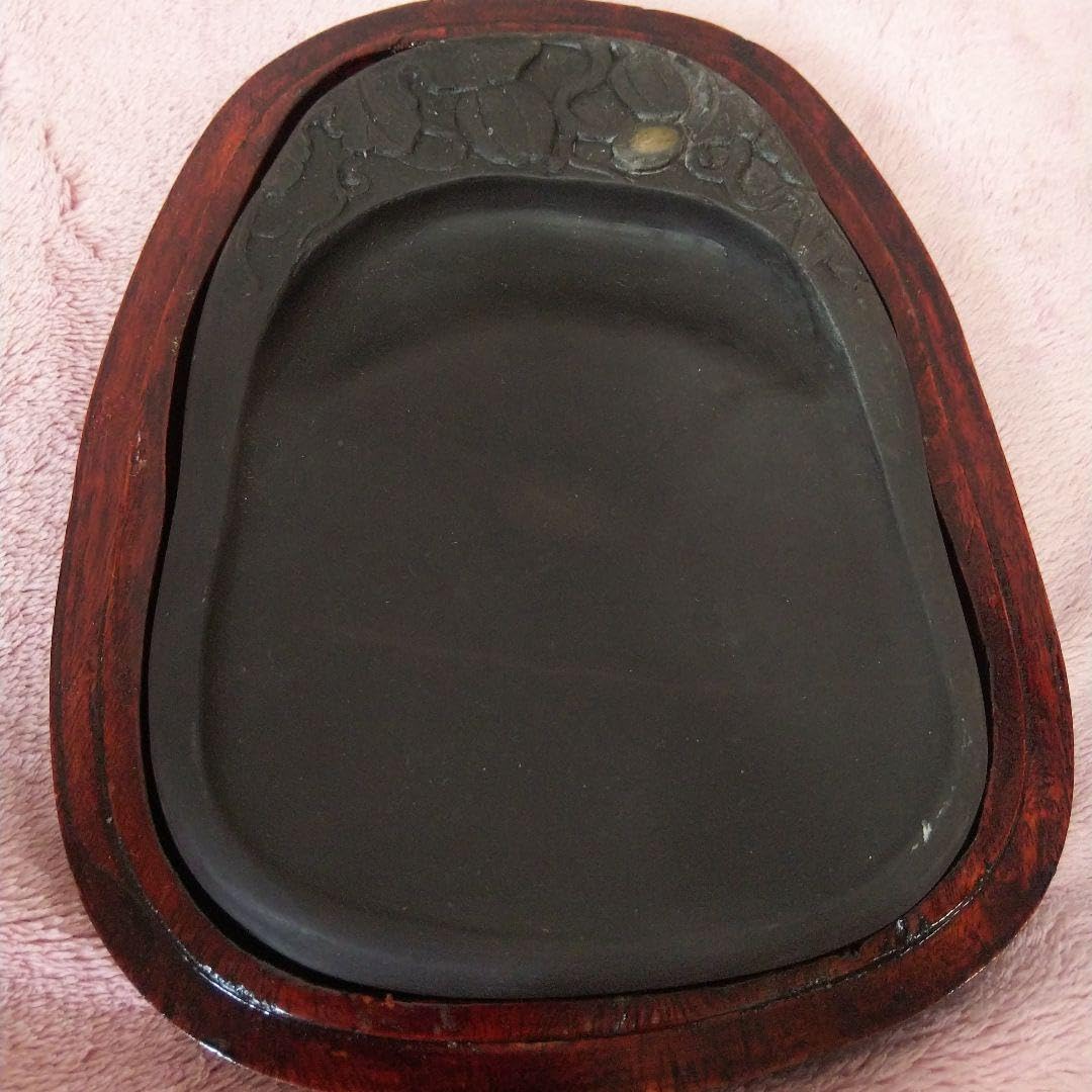 中国骨董品☆石硯と墨セット 端州石硯 龍彫刻 硯