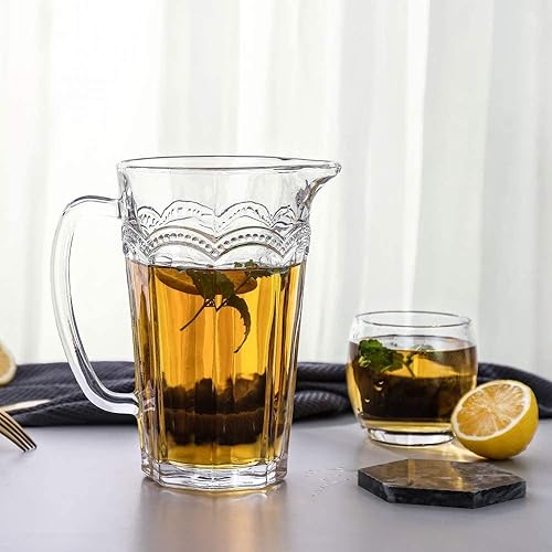 Miniatura 7 de G Pearl Ridge - Jarra de vidrio para bebidas de 35 onzas, vidrio transparente soplado a mano, vaso de té helado vintage premium para refrescos, jugo