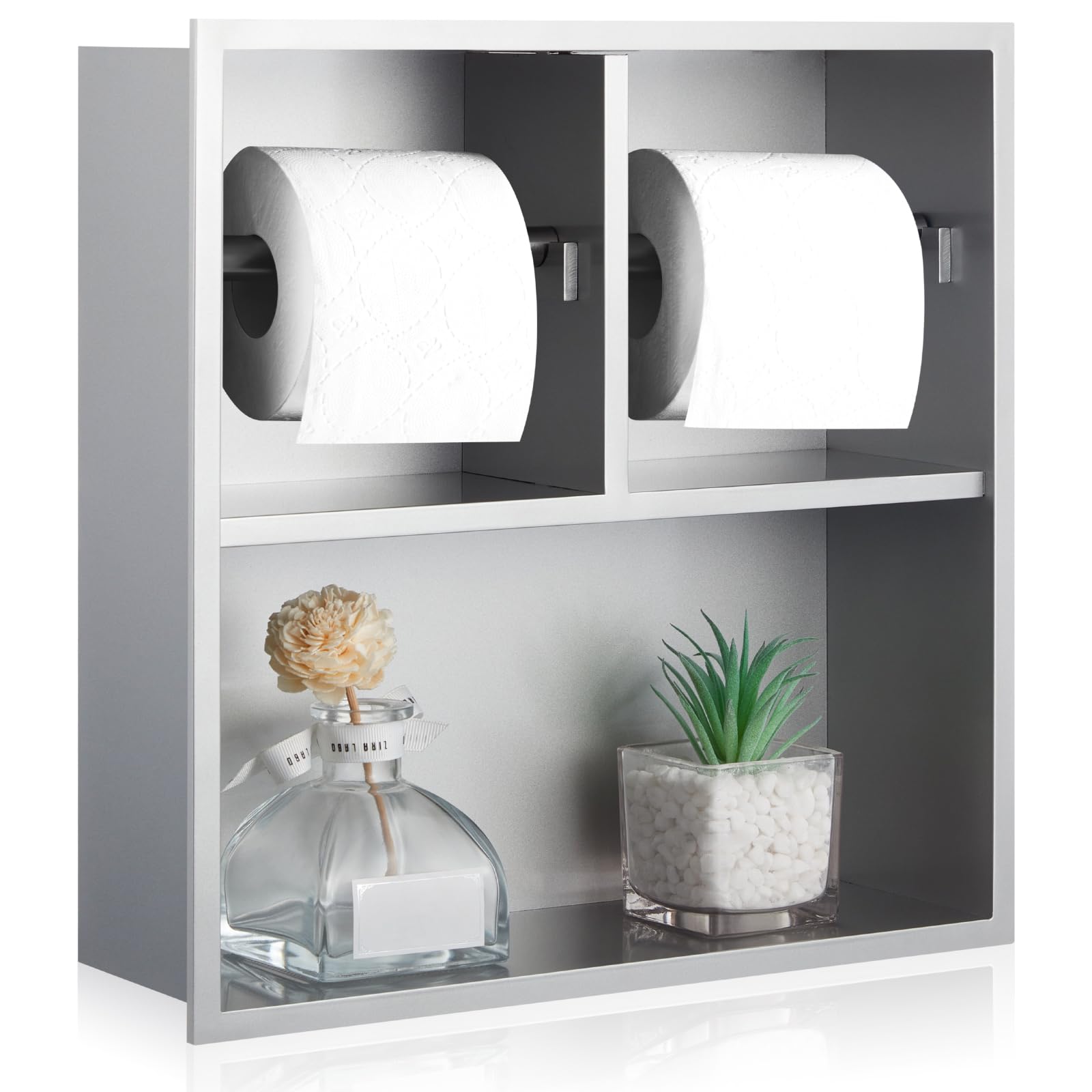 Photo 1 of Maxdot Recessed Dual Toilet Roll Holder, in Wall Toilet Paper Holder with Storage, Bathroom Wall Niche Shelf, 304 Stainless Steel (Brushed)