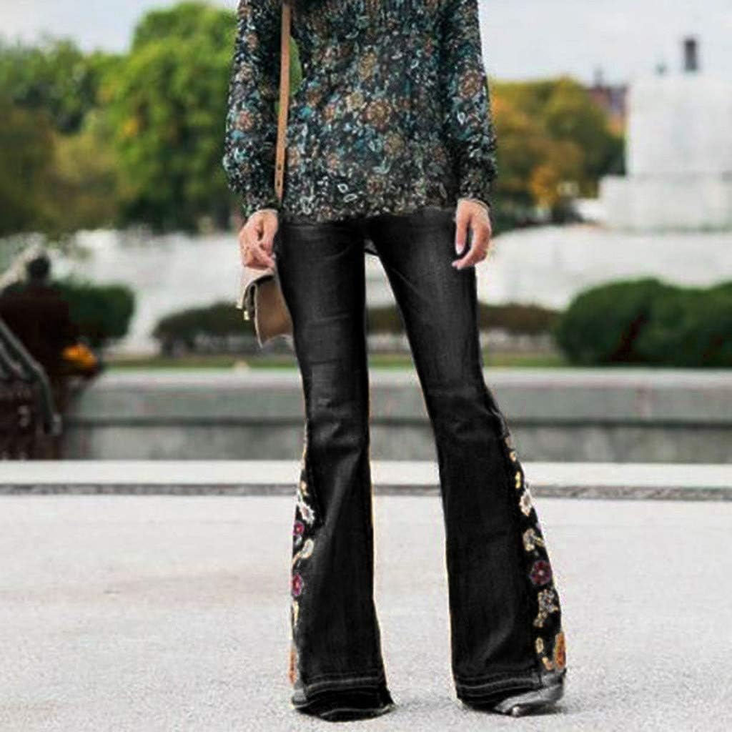 Embroidered Bell Bottom Jeans Plus Size Stretch Embroidered Jeans