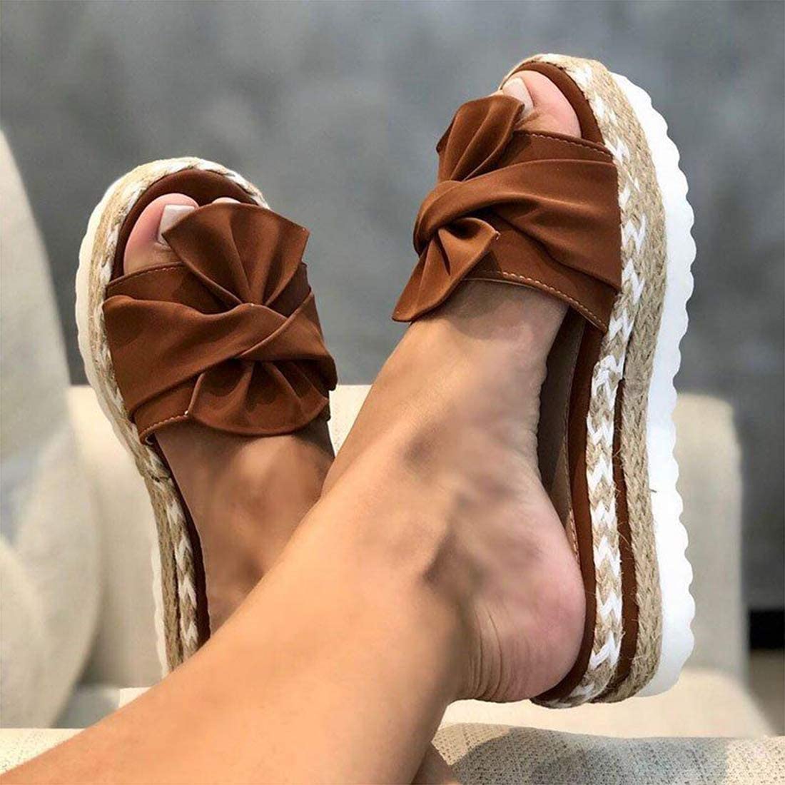 YHQZNLXQ Sandalias cómodas con Plataforma para Mujer, Sandalias con Lazo de Verano, Puntera Abierta, cómodas, Transpirables, Antideslizantes, Alpargatas de Playa, 07,40
