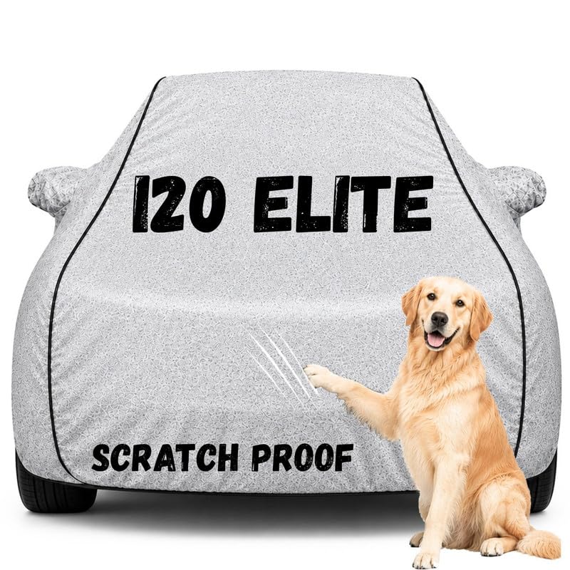 Image of Pure Fabric Silver 100% Waterproof i20 Elite Car Cover | Polyester Car Body Cover for Rain & Sun | UV Protection, Dustproof, Scratch Resistant, Windproof, Heat Resistant, Custom Fit