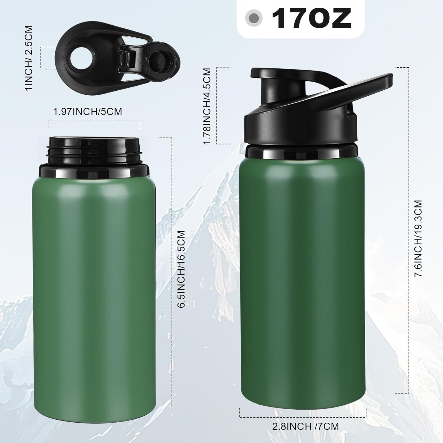 Domensi 12 Pack Aluminum Water Bottle Bulk Reusable Water Bottle, Lightweight Easy Carry Leakproof with Snap Lid Travel Bottles, for Gym Outdoor Sports Cycling Camping Fishing (17oz,Dark Colors)