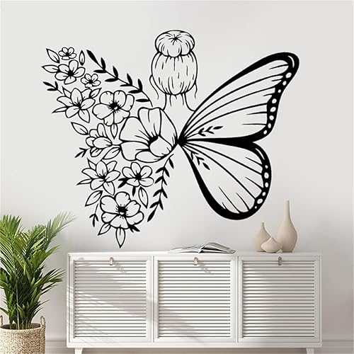 Miniatura 4 de Calcomanías de pared con diseño de mariposas y flores blancas y negras, calcomanías de pared de princesa para niñas, despegar y pegar, habitación de