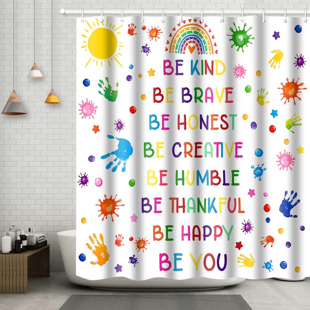 Colorful Kids Inspirational Quotes Shower Curtain Watercolor Paint Splatter Motivational Phrases Shower Curtain for Bathroom Decor 72x96Inch Washable