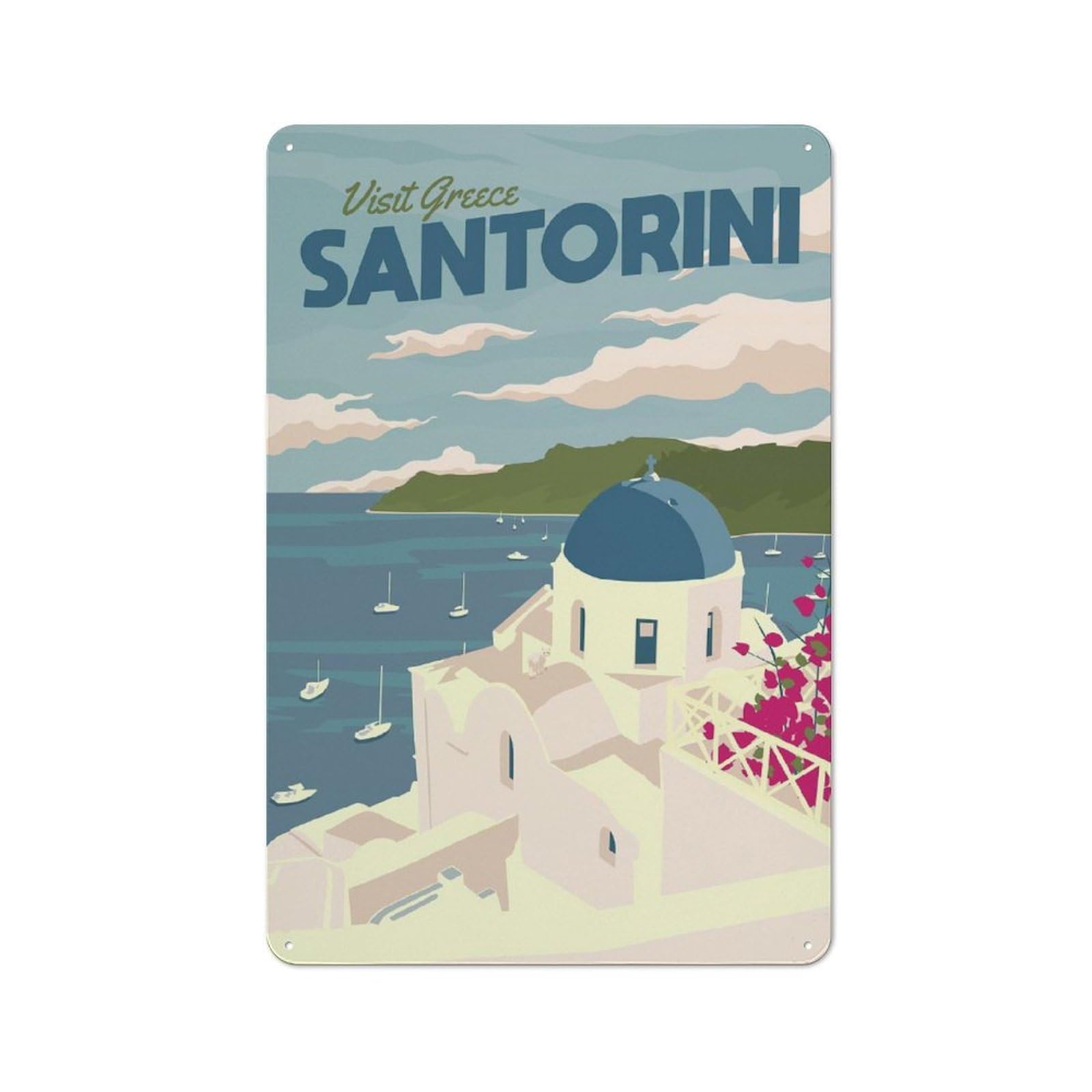 Junmoney Style-7 Santorini Rustic Metal Sign 30X20cm For Garden Room Or Summerhouse, For Themed Interiors In Garden Rooms And Summerhouses