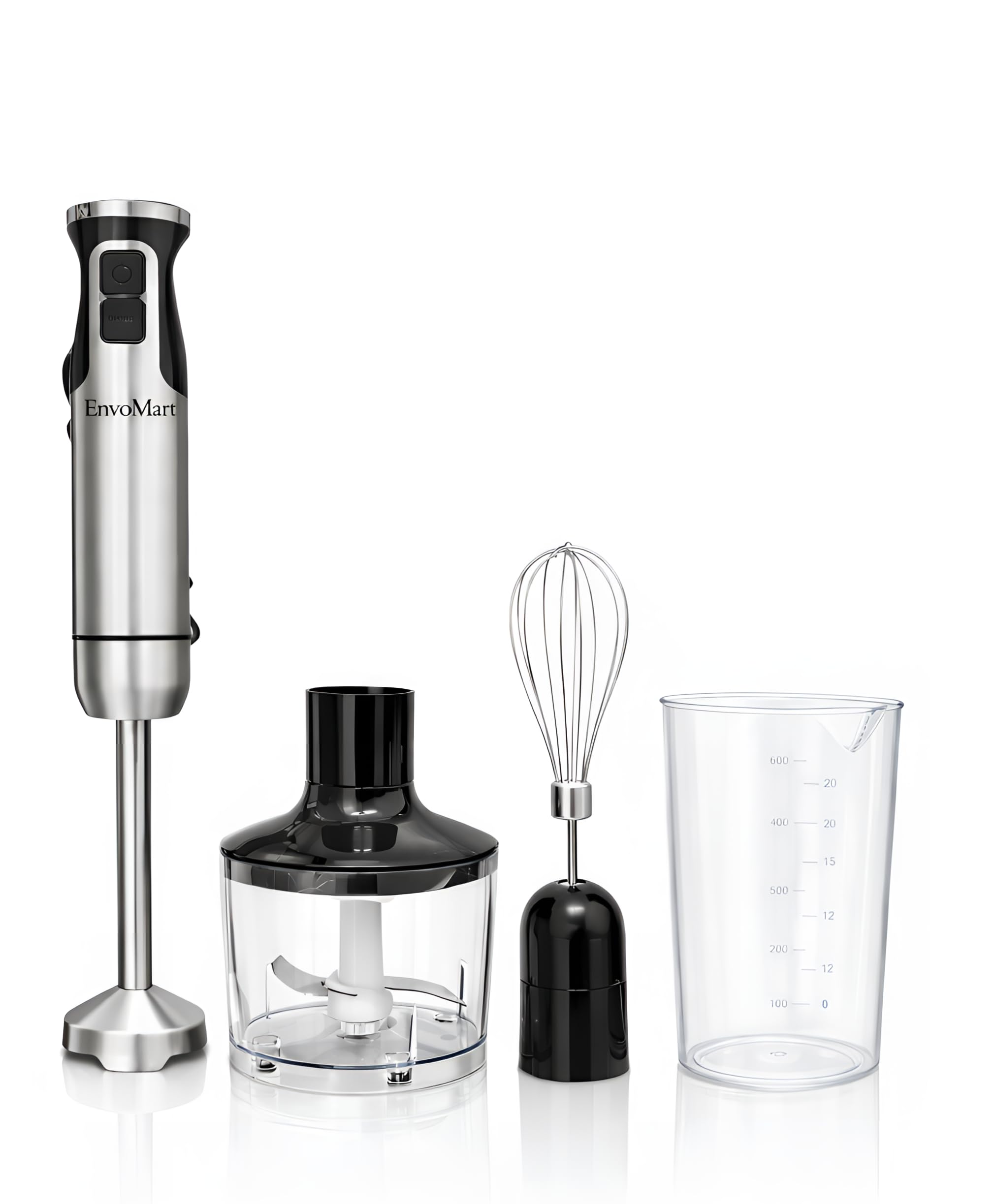 800W 4-in-1Powerful Hand Blender Immersion Stick Mixer with Stainless Steel Titanium Coated Blade,2 Speed Control 860ml Chopper Bowl 600ml Beaker Whisk Electric Smoothie Soup Baby Food Maker