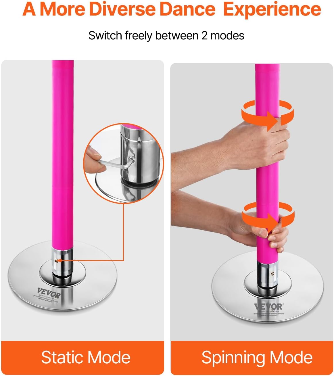 VEVOR Professional Dancing Pole, Spinning Static Dancing Pole Kit, Portable Removable Pole, 45mm Heavy-Duty Stainless Steel Pole, Height Adjustable Fitness Pole, for Exercise Home Club Gym, Silver