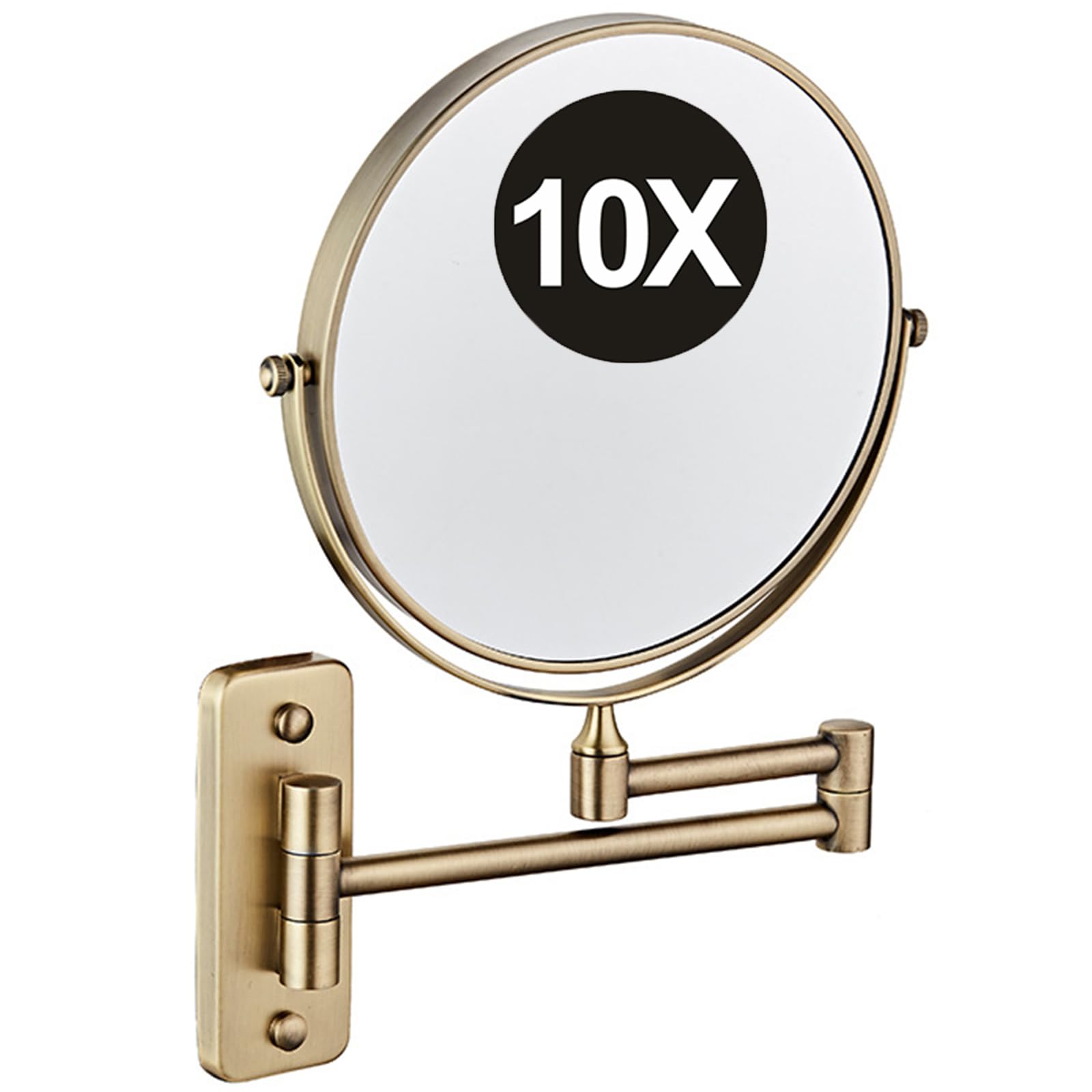 REWIS 8 Zoll (ca. 20 cm) großer, doppelseitiger, wandmontierter Kosmetikspiegel mit 10-facher Vergrößerung, 360° drehbarem Messing-Schminkspiegel, HD-Rasierspiegel,Bronze,D