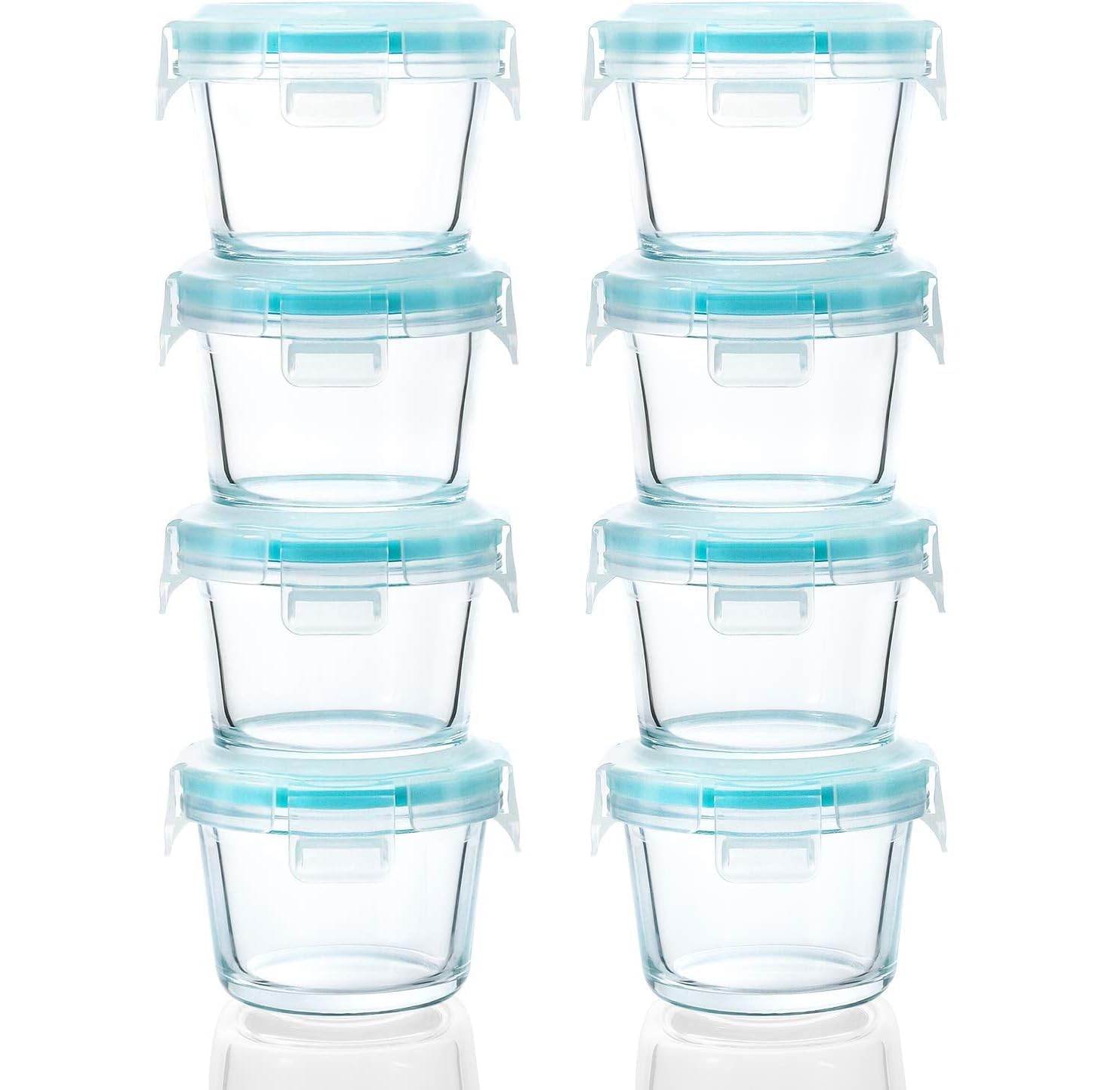 ELECDON 8 Pack Baby Food Glass Containers, 150 ml Glass Storage with Airtight Locking Lids for Snacks, Condiments, Salad Dressing, Microwave and Dishwasher Safe, Round