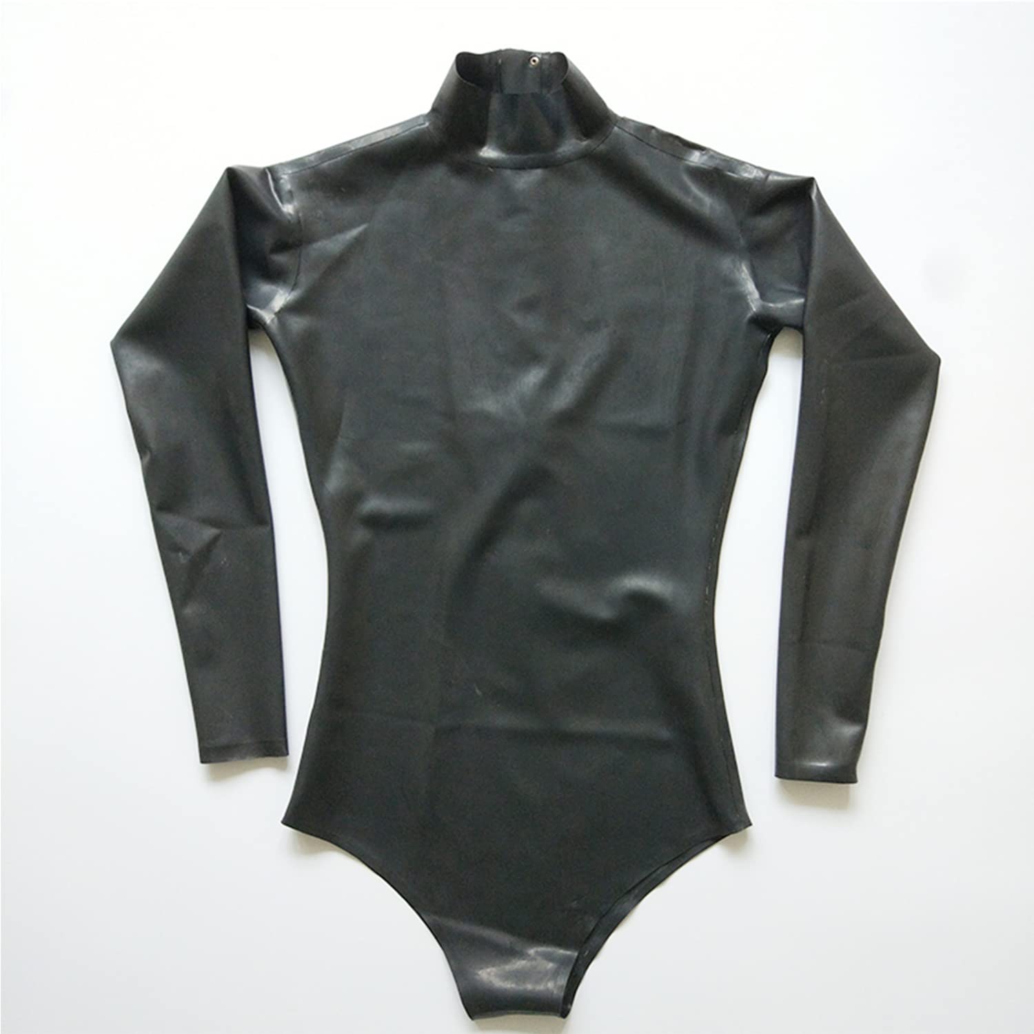 Combinaison en latex noir avec fermeture éclair dans le dos et manches longues
