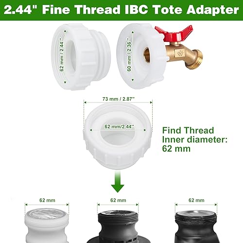 Miniatura 3 de WADEO IBC - Adaptador de mano, adaptador de rosca fina de 2.44 pulgadas para tanque IBC de 275-330 galones, grifo de válvula de cierre de agua de