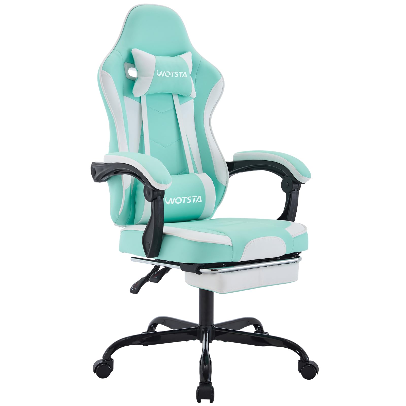 Silla Gaming Racing, Asiento Gaming Reposapiés Retractable, Sillón Gamer con Masaje Lumbar, Sillón Oficina Ergonómico Cómodo, Respaldo Inclinable a 135°, Carga 120 kg