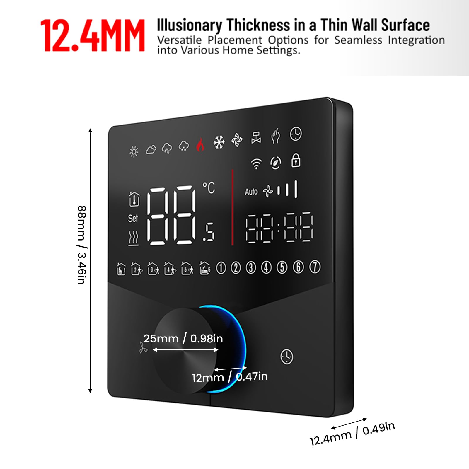 Termostat WiFi do Klimatyzatora, Sterowanie LED, grubość 12,4 Mm (BLACK)