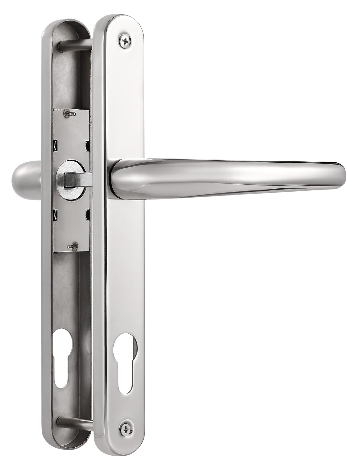 SORWDUERM Polished Chorme Door Handles Set 92mm PZ Centres 210mm Screw Hole Distance 240mm Backplate Length Replacement Door Lever for UPVC Composite Timber Door Stainless Steels