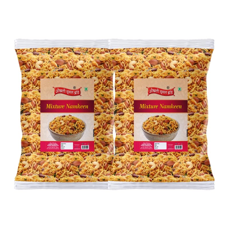 Image of OKHLI MUSAL BRAND Ready to eat Mixture Namkeen, Homemade and Lite Spicy Namkeen, Namkeen And Snacks | Mix Farsan Besan Sev, Peanuts, Boondi-Misal Pav Farsan | Made In Groundnut Peanut Oil-850g*2Pack