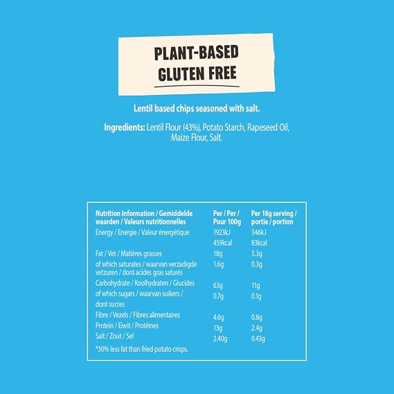 Eat Real Lentil Chips Salted 20 x 18g Multipack, 30% Less Fat