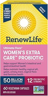 Renew Life® Probiotics Ultimate Flora® Women's Extra Care™ Probiotic, Helps maintain healthy vaginal pH, yeast, urinary tract and feminine health, 50 Billion Active Cultures, 60 Vegetarian capsules