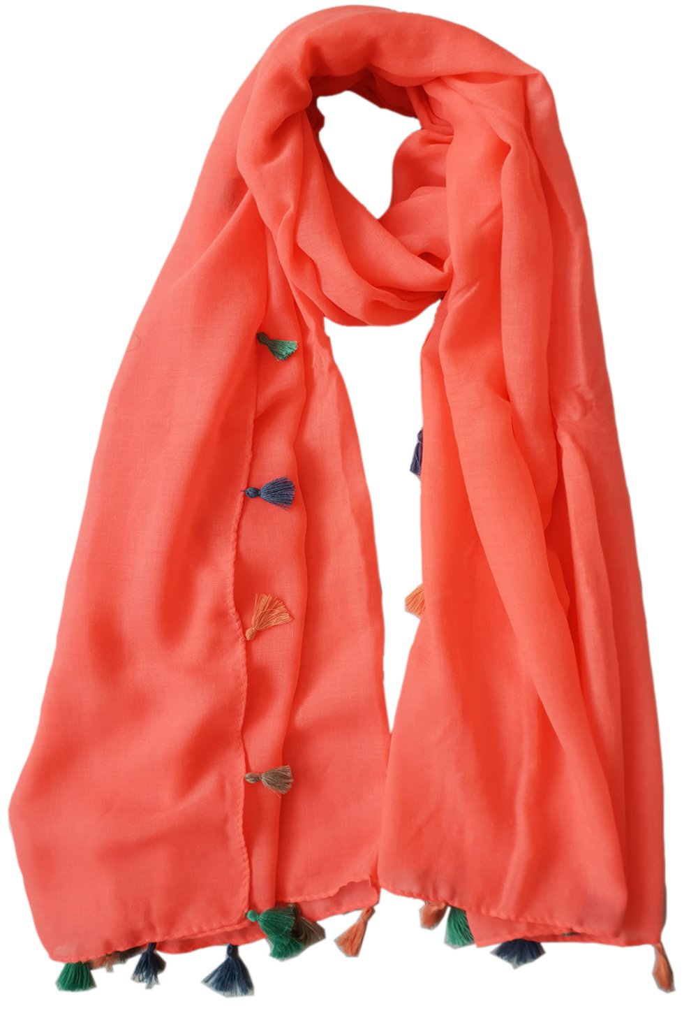 Glamlondon Women's Coral Plain Scarf With Tassel (Coral)