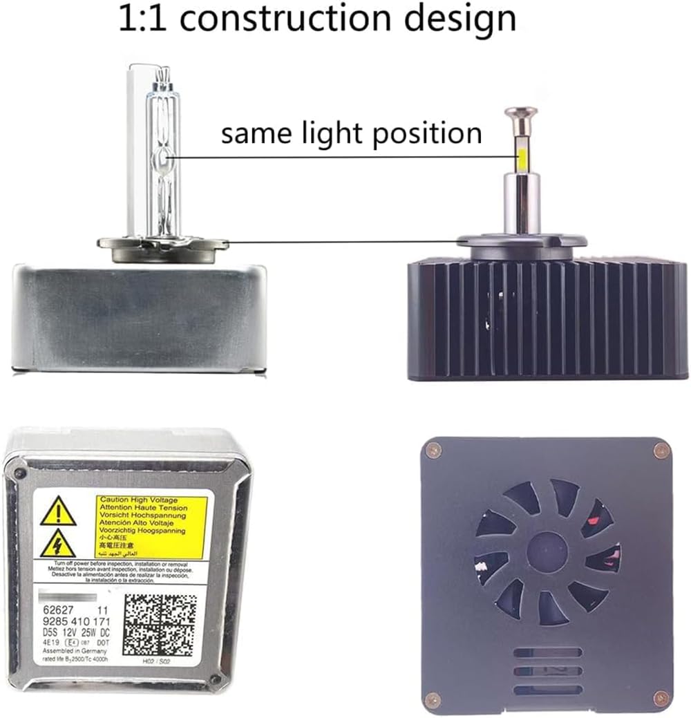 SageSunny Lampadine LED D5S 360°Canbus Wireless, Bianco 6000K, 110W, 11000lm, 400% più luminose per fari allo xeno HID, Plug & Play, confezione da 2, garanzia di 24 mesi