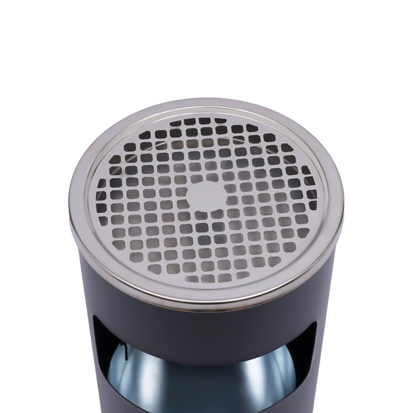 Cubo de basura de acero inoxidable de 30 l, 62 cm, cenicero de pie, con cubo interior extraíble, para exteriores, exteriores, interiores, para oficina, hotel, grande, redondo (negro)