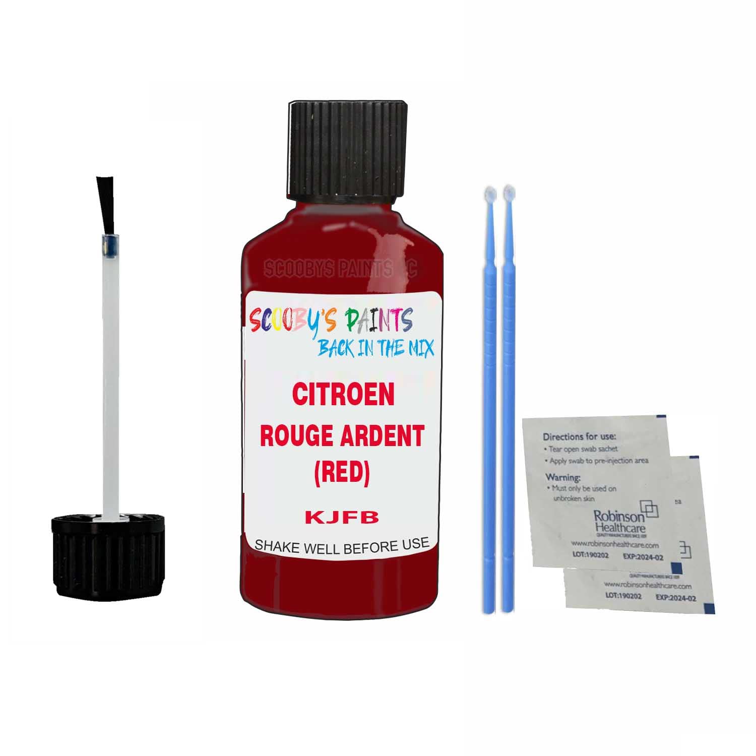 Scoobys Paints Back In The Mix Rouge Ardent (Red) Touch Up Paint For Citroen C1 Kjfb 2001-2018 30Ml Bottle Brush Scratch Stone Chip Repair Pen