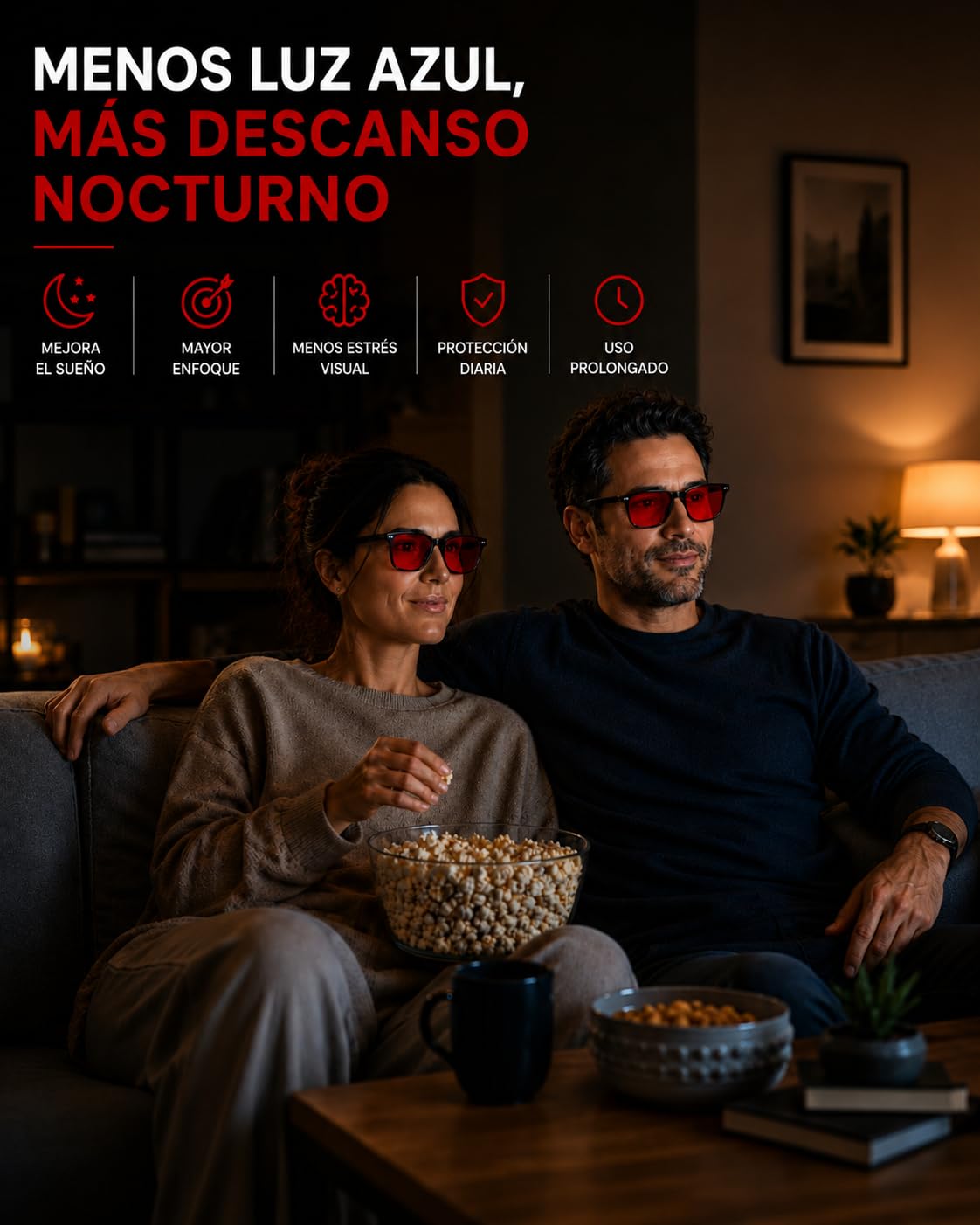 Gafas Luz Roja Biohacking para Dormir y Pantallas | Bloqueo Luz Azul | Lentes Anti Luz Azul TR90 Ultraligeras Unisex | Mejora Sueño, Sin Fatiga Visual | Gaming