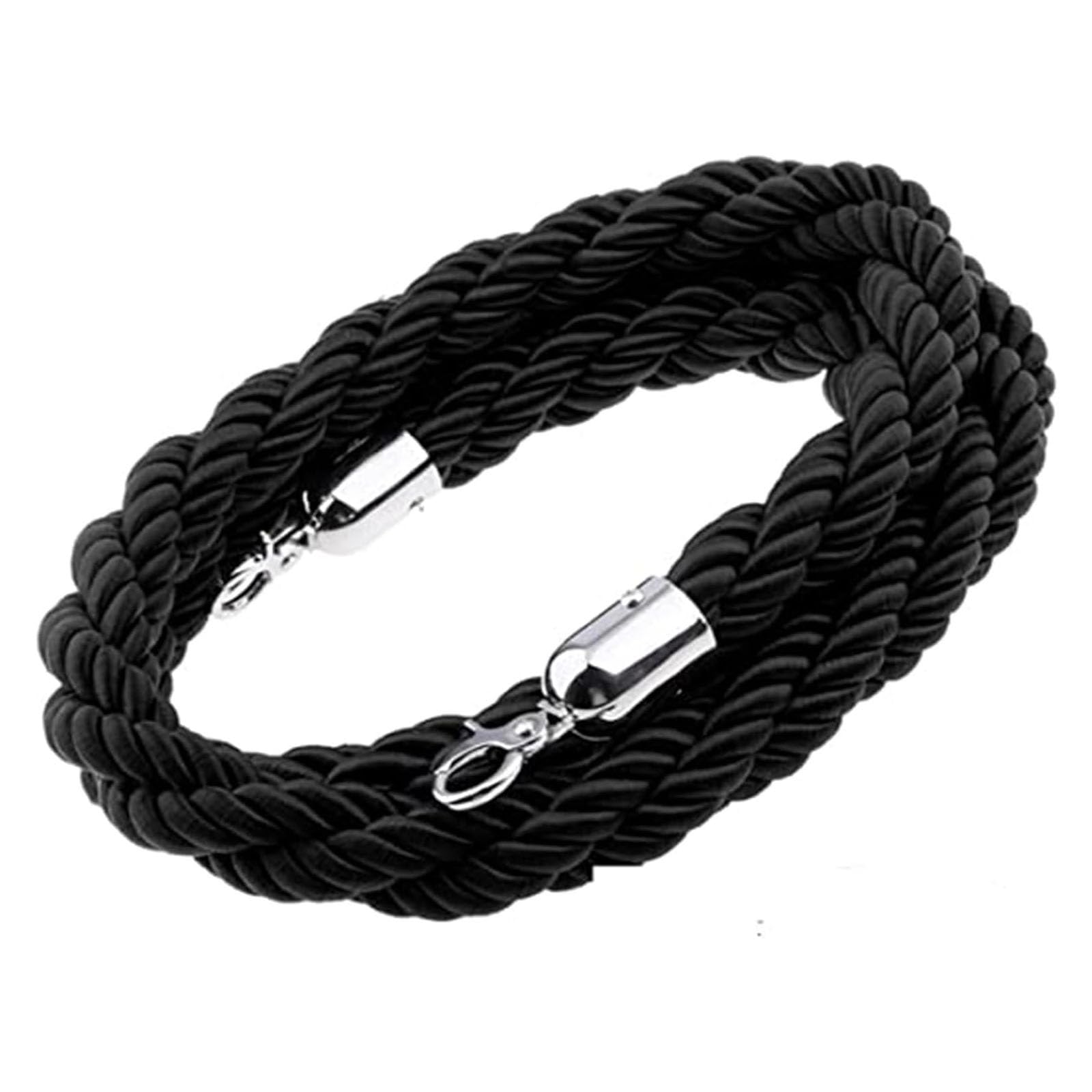 Barrier Rope, Hanging VIP Rope with Silver Hook,Stanchion Queue Barrier Twisted,Crowd Control(Black,2ft/60cm)