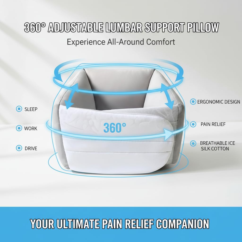 Support Pillow, Lumbar Support Pillow for Sleeping & Driving & Office Use, 360° Adjustable Wrap Around, Breathable Silk Cotton Lumbar Cushion, Relief Lower Back Nervous (1PC)
